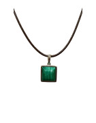 Pendentif Malachite Carré Argent 925 sur Cordon Réglable