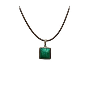 Pendentif Malachite Carré Argent 925 sur Cordon Réglable
