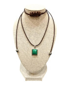 Pendentif Malachite Carré Argent 925 sur Cordon Réglable