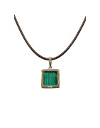Pendentif Malachite Carré Argent 925 sur Cordon Réglable