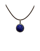 Pendentif Lapis-Lazuli Rond 1cm de Diamètre Argent 925 sur Cordon Réglable
