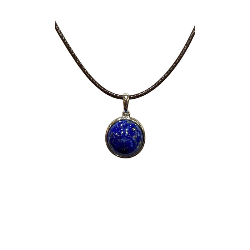Pendentif Lapis-Lazuli Rond 1cm de Diamètre Argent 925 sur Cordon Réglable