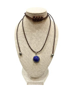 Pendentif Lapis-Lazuli Rond 1cm de Diamètre Argent 925 sur Cordon Réglable