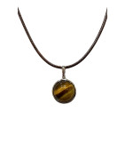 Pendentif Œil de Tigre Rond 1cm de Diamètre sur Cordon Réglable
