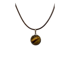 Pendentif Œil de Tigre Rond 1cm de Diamètre sur Cordon Réglable
