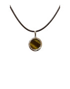 Pendentif Œil de Tigre Rond 1cm de Diamètre sur Cordon Réglable