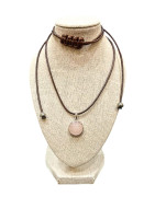 Pendentif Quartz Rose Rond 1cm de Diamètre sur Cordon Réglable