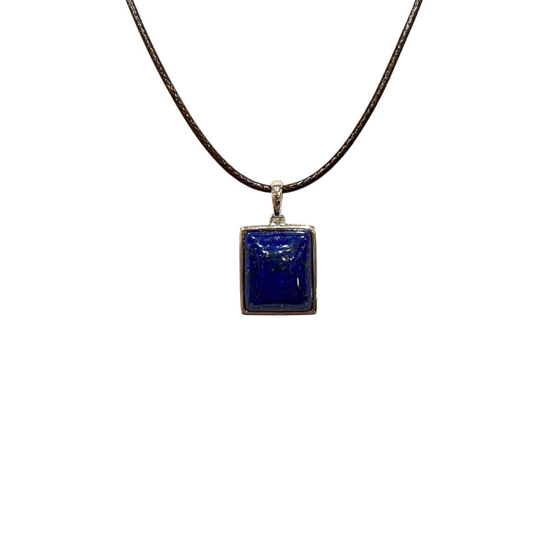 Pendentif Lapis-Lazuli Rectangulaire Argent 925 sur Cordon Réglable