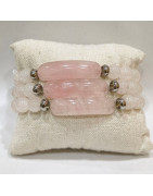 Bracelet Quartz Rose Plaque et Pierres Rondes 8mm