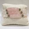 Bracelet Quartz Rose Plaque et Pierres Rondes 8mm