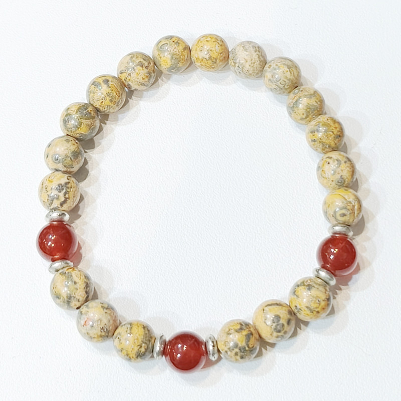 Bracelet Jaspe Peau de Léopard et Cornaline Pierre Rondes 8mm