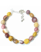 Bracelet Jaspe Mokaïte Pierres Roulée avec Fermoir 21 cm