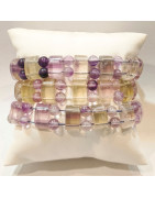 Bracelet Fluorite Rainbow Plaquettes et Pierres Rondes 6mm