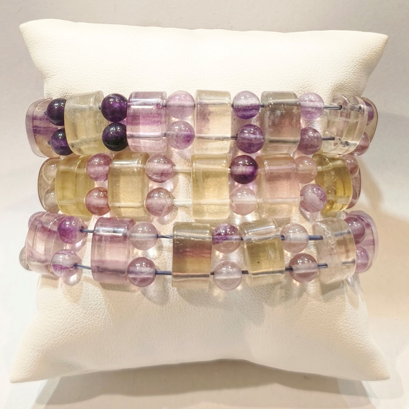 Bracelet Fluorite Rainbow Plaquettes et Pierres Rondes 6mm