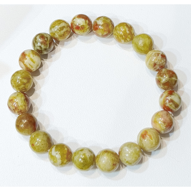 Bracelet Serpentine Jade Tacheté Pierres Rondes 10mm