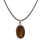 Pendentif Œil de Tigre Ovale Argent 925 sue Cordon Réglable