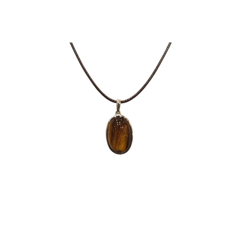 Pendentif Œil de Tigre Ovale Argent 925 sue Cordon Réglable