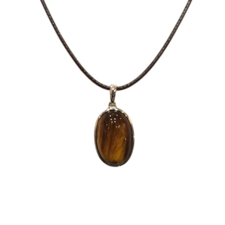 Pendentif Œil de Tigre Ovale Argent 925 sue Cordon Réglable