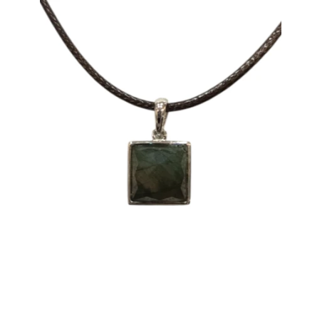 Pendentif Labradorite Carré Facetté Argent 925 sur Cordon