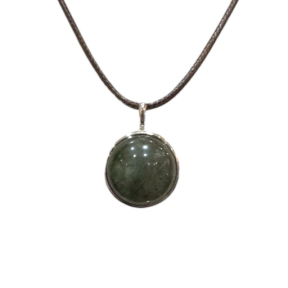 Pendentif Labradorite Rond 2cm de Diamètre Argent 925 sur Cordon Réglable