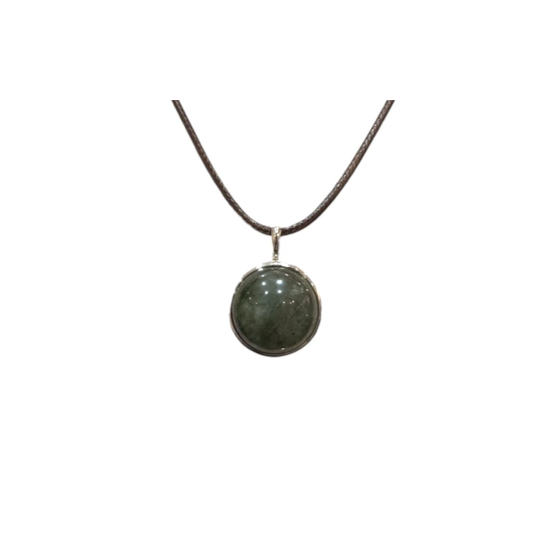 Pendentif Labradorite Rond 2cm de Diamètre Argent 925 sur Cordon Réglable