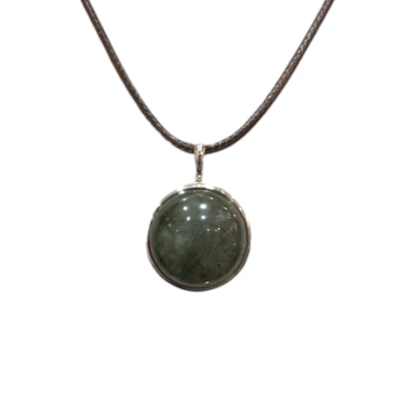 Pendentif Labradorite Rond 2cm de Diamètre Argent 925 sur Cordon Réglable