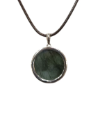 Pendentif Labradorite Rond 2cm de Diamètre Argent 925 sur Cordon Réglable
