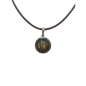 Pendentif Labradorite Rond 1cm de Diamètre Argent 925 sur Cordon Réglable