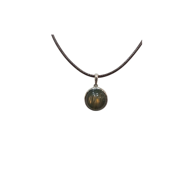 Pendentif Labradorite Rond 1cm de Diamètre Argent 925 sur Cordon Réglable