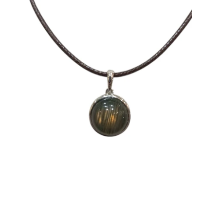 Pendentif Labradorite Rond 1cm de Diamètre Argent 925 sur Cordon Réglable