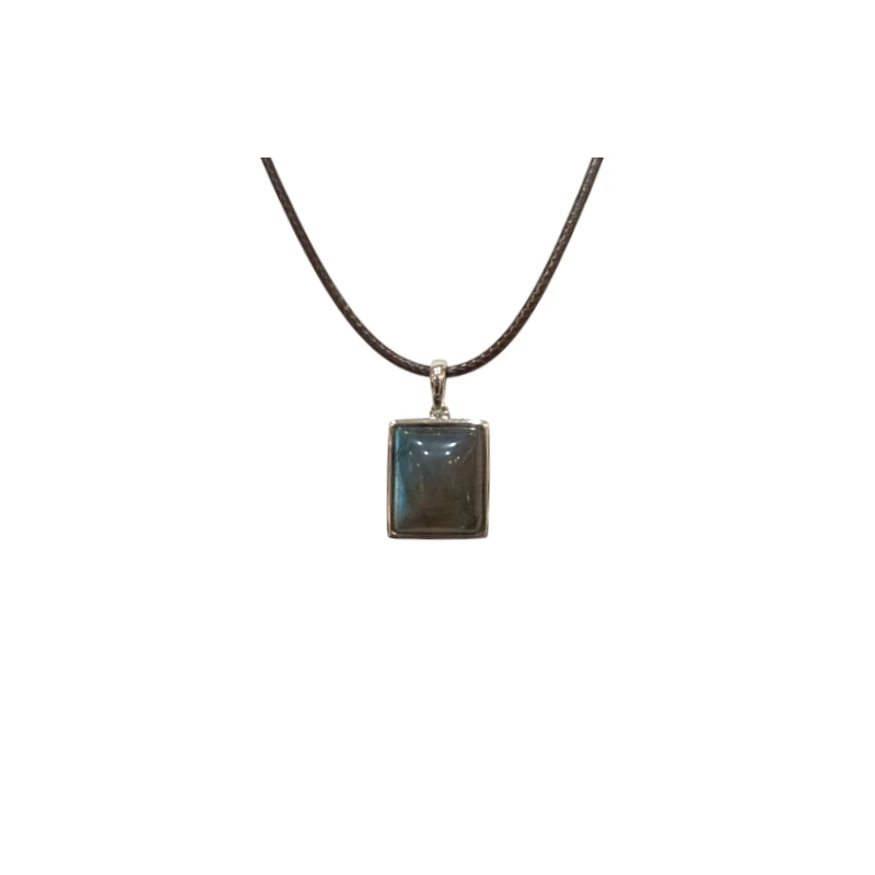 Pendentif Labradorite Rectangulaire Argent 925 sur Cordon Réglable