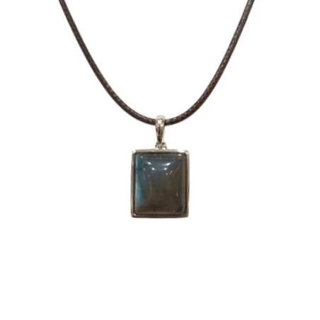 Pendentif Labradorite Rectangulaire Argent 925 sur Cordon Réglable