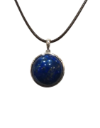 Pendentif Lapis-Lazuli Rond 2cm de Diamètre Argent 925 sur Cordon Réglable