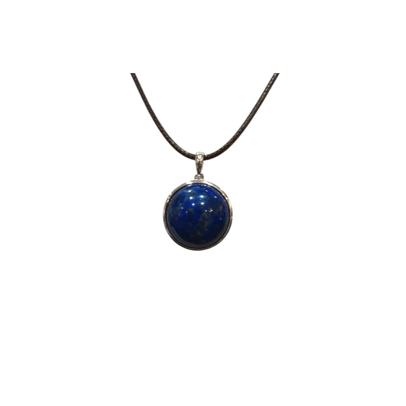 Pendentif Lapis-Lazuli Rond 2cm de Diamètre Argent 925 sur Cordon Réglable