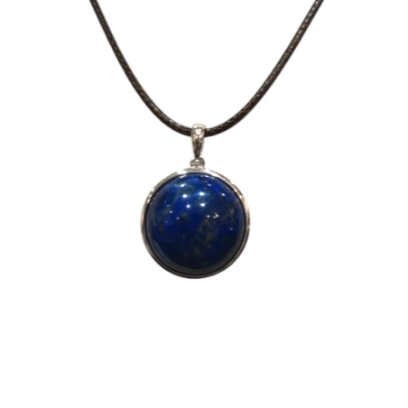 Pendentif Lapis-Lazuli Rond 2cm de Diamètre Argent 925 sur Cordon Réglable
