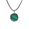 Pendentif Malachite Rond 2cm de Diamètre Argent 925 sur Cordon Réglable