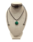 Pendentif Malachite Rond 1cm de Diamètre Argent 925 sur Cordon Réglable