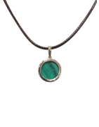 Pendentif Malachite Rond 1cm de Diamètre Argent 925 sur Cordon Réglable