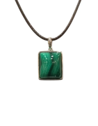 Pendentif Malachite Rectangulaire Argent 925 sur Cordon Réglable