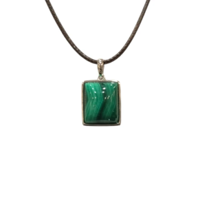 Pendentif Malachite Rectangulaire Argent 925 sur Cordon Réglable