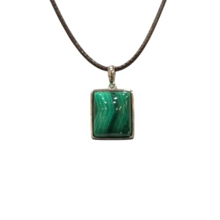 Pendentif Malachite Rectangulaire Argent 925 sur Cordon Réglable
