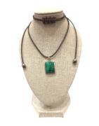 Pendentif Malachite Rectangulaire Argent 925 sur Cordon Réglable