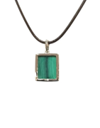 Pendentif Malachite Rectangulaire Argent 925 sur Cordon Réglable