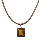 Pendentif Œil de Tigre Rectangulaire Argent 925 sur Cordon Réglable