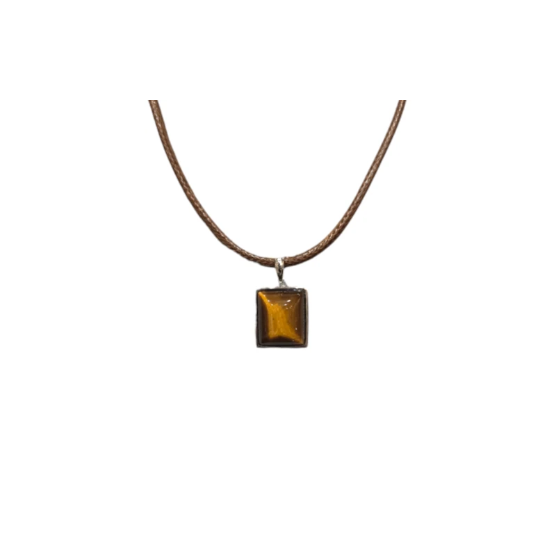 Pendentif Œil de Tigre Rectangulaire Argent 925 sur Cordon Réglable