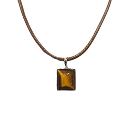 Pendentif Œil de Tigre Rectangulaire Argent 925 sur Cordon Réglable