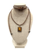 Pendentif Œil de Tigre Rectangulaire Argent 925 sur Cordon Réglable