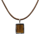 Pendentif Œil de Tigre Rectangulaire Argent 925 sur Cordon Réglable