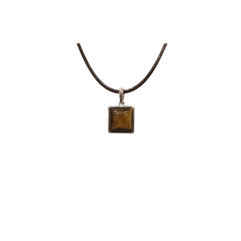 Pendentif Œil de Tigre Carré Argent 925 sur Cordon Réglable