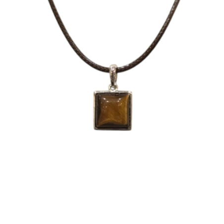 Pendentif Œil de Tigre Carré Argent 925 sur Cordon Réglable
